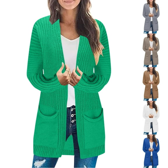 Womens Fall Fashion 2025 Cardigan Sweaters for Women Solid Color Knitted Pocket Cardigan Sweater Loose Knit Sweater Jacket
