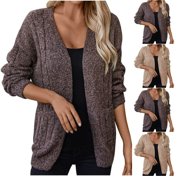 Womens Fall Fashion 2025 Cardigan Sweaters for Women Womens Casual Solid Color Knitted Sweater Long Sleeved Cardigan Jacket