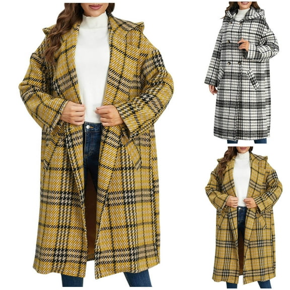 Womens Fall Fashion 2025 Winter Jackets for Women Fashion Fall Winter Casual Hooded Outwear Plaid Coat Long Sleeve Pockets Buttons