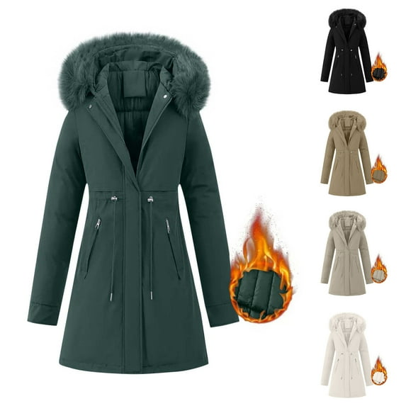 Womens Fall Fashion 2025 Winter Jackets for Women Solid Color Pocket Hodded Draw Rope Keep Warm Fashion Coat