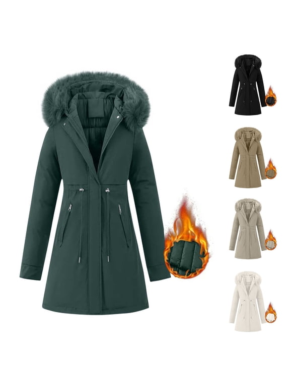 Womens Fall Fashion 2025 Winter Jackets for Women Solid Color Pocket Hodded Draw Rope Keep Warm Fashion Coat