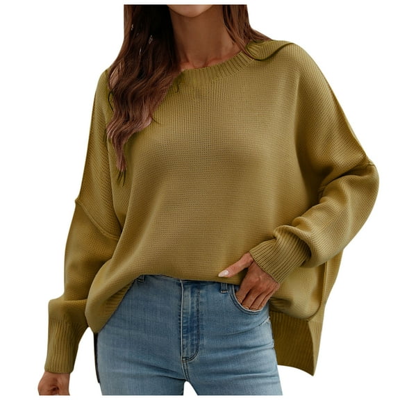 Womens Fall Fashion 2726 Fall Sweaters for Women Long Sleeve Crewneck Solid Color Women Knit Sweaters Pullover with Side Shirring