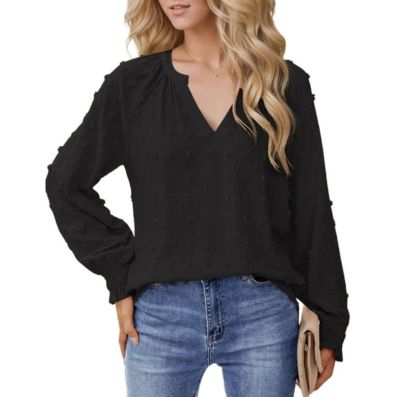 Womens Fall Fashion Blouses Loose Long Sleeve Casual Shirts V Neck Tops