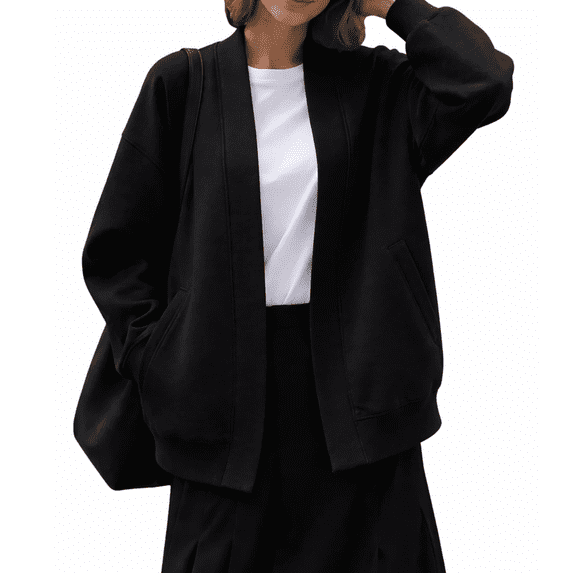 Womens Fall Fashion Cardigans Casual Sweatshirt Loose Jackets Comfortable Stylish Coat Outfits for Spring Fall Black