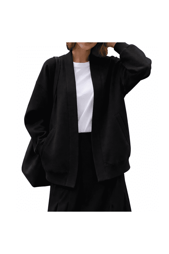 Womens Fall Fashion Cardigans Casual Sweatshirt Loose Jackets Comfortable Stylish Coat Outfits for Spring Fall Black