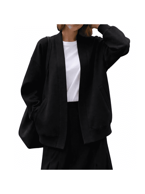 Womens Fall Fashion Cardigans Casual Sweatshirt Loose Jackets Comfortable Stylish Coat Outfits for Spring Fall Black