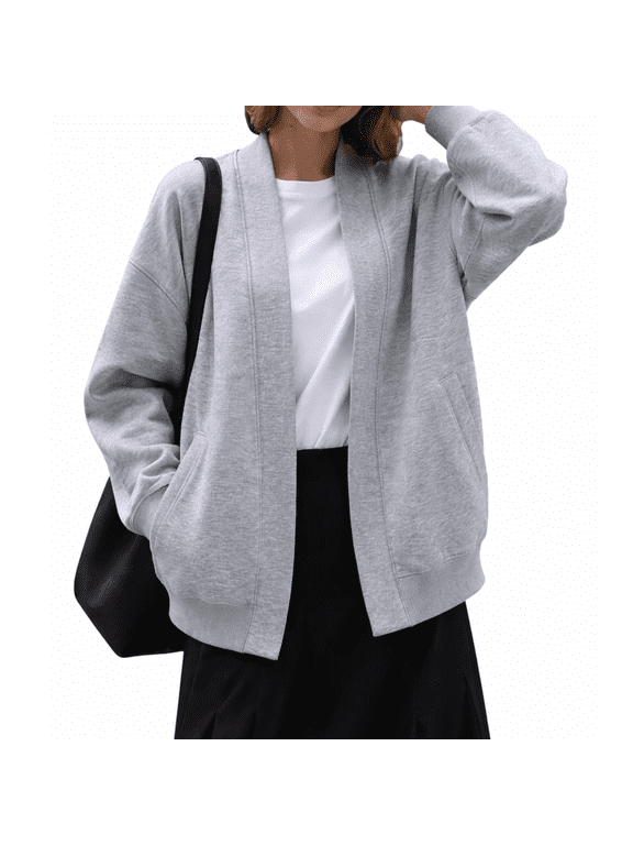 Womens Fall Fashion Cardigans Casual Sweatshirt Loose Jackets Comfortable Stylish Coat Outfits for Spring Fall Grey