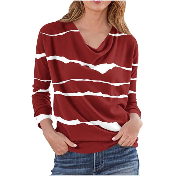 Womens Fall Fashion Clothes, Long Sleeve Shirts for Women Casual Vintage Loose Fit Tie Dye Crewneck T-Shirts Dressy Blouses S-2XL