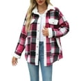 thumbnail image 1 of Womens Fall Fashion Flannel Shackets Plaid Button Down Jacket Casual Long Sleeve Fleece Shirt with Pockets Red S, 1 of 8