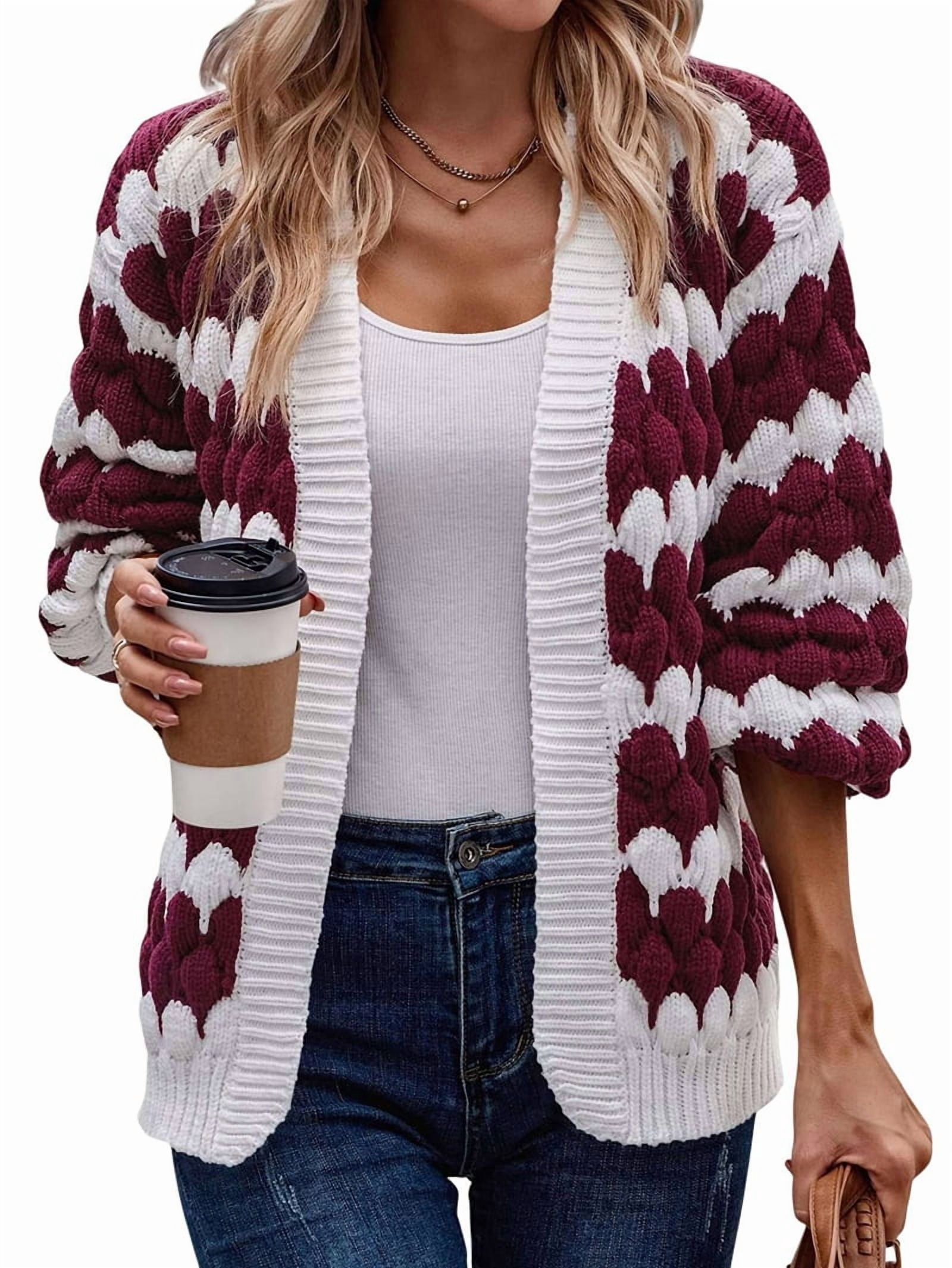 Women's Cable Knit Cardigan – Lantern Sleeve Open Front Sweater | Loose Fit Long Sleeve Coat For Fall & Winter