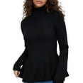 thumbnail image 1 of Womens Fall Fashion Mock Neck Ruffle Long Sleeve Sweater Black XL, 1 of 8