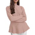 thumbnail image 1 of Womens Fall Fashion Mock Neck Ruffle Long Sleeve Sweater Khaki S, 1 of 7