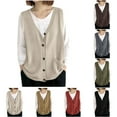 thumbnail image 1 of Womens Fall Fashion Solid Color Vest Tops Knit Sleeveless V Neck Casual Clothes Trendy Waistcoat Khaki, 1 of 5