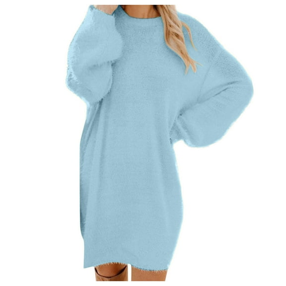 Womens Fall Fashion Sweater Dress Oversized Crew Neck Long Sleeve Knit Pullover Winter Clothes