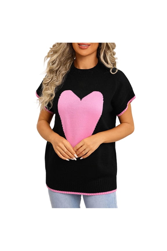 Womens Fall Fashion Sweater Tops 2025 Trendy Western Knit Sweaters Business Casual Work Shirts Cap Sleeve Vest Crewneck Heart Cute Outfits Tops Color Block Soft Clothes