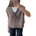 thumbnail image 1 of Womens Fall Fashion Sweater Tops Trendy Western Knit Business Casual Work Cap Sleeve Vest Cute Outfits Tops Khaki M, 1 of 9