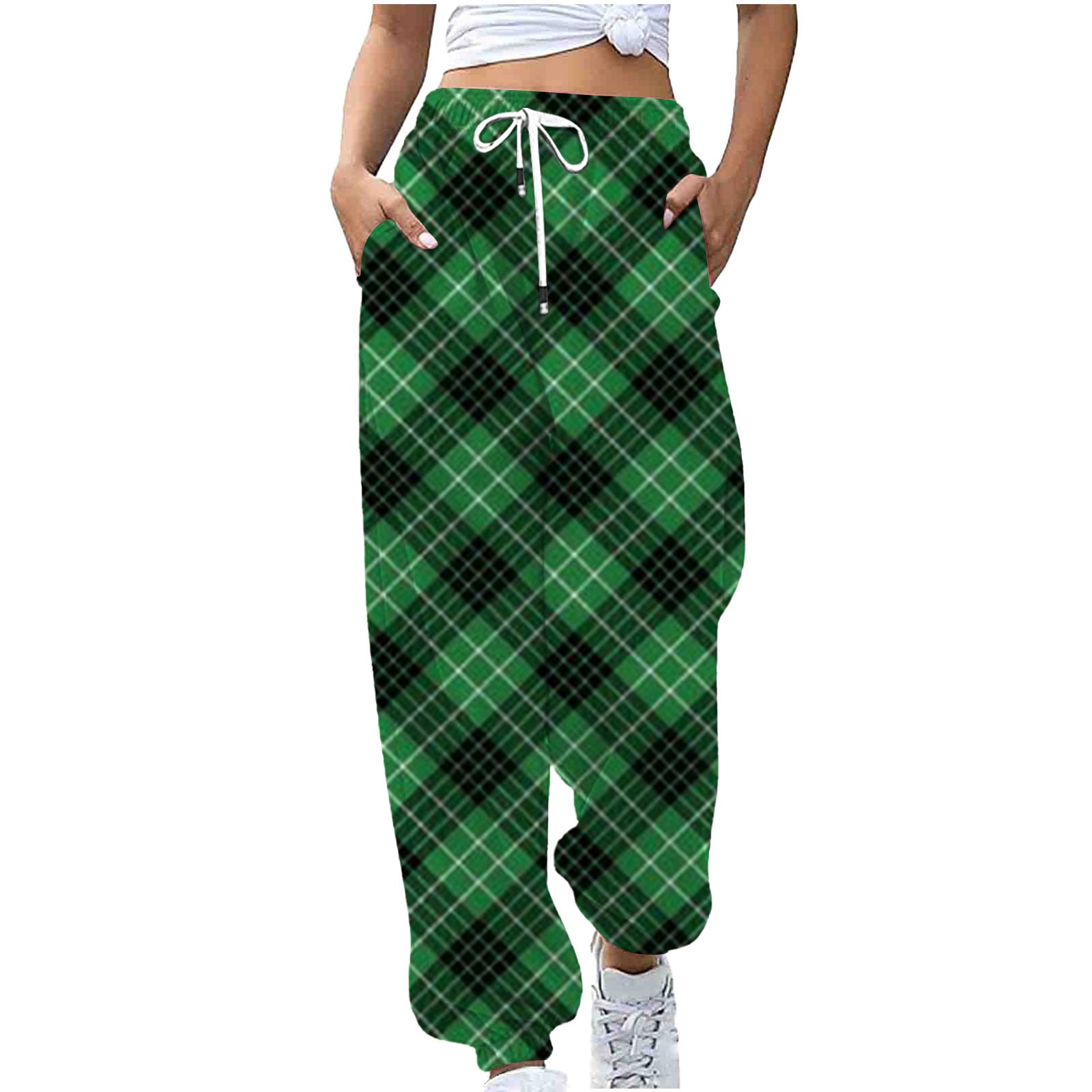 Womens Fall Fashion Wide Leg Sweatpants Plaid Printed Tie Waist Elastic Cinch Bottom Jogger Pants Sports Trouser X Large Red Walmart