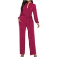 thumbnail image 1 of Womens Fall Fashion,Women Fall Fashion,Fall Fashion Women V-Neck Pocket Button Long Sleeve Tie Jumpsuit,Sleeves for Women, 1 of 3