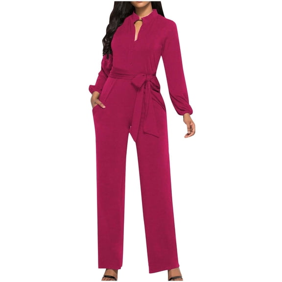 Womens Fall Fashion,Women Fall Fashion,Fall Fashion Women V-Neck Pocket Button Long Sleeve Tie Jumpsuit,Sleeves for Women