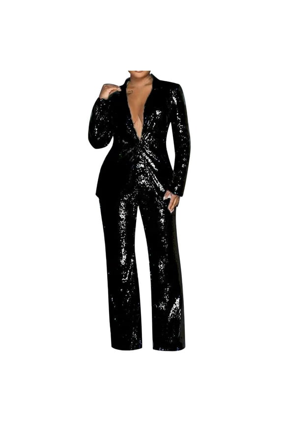 Womens Fall Fashion Womens Suits Set Sequin 2 Piece Pants Set Slim Fit Formal Suits One Button Pants Prom Party Outfit Winter Fall Clothes