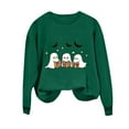 thumbnail image 1 of Womens Fall Graphic Sweatshirts Ghost Halloween Crew Neck Pullover Sweat Shirts Loose Long Sleeve Fleece Lined Tops Army Green, XL, 1 of 6