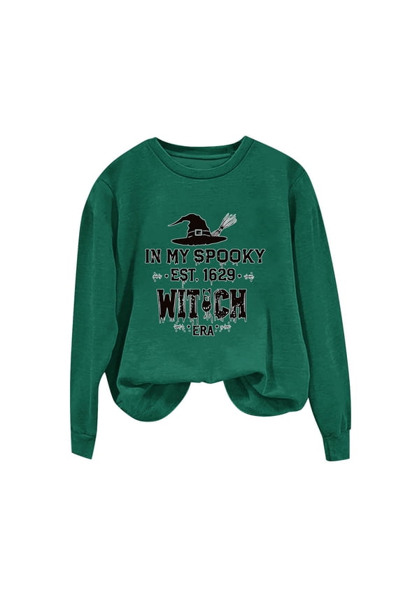 Womens Fall Graphic Sweatshirts Ghost Halloween Crew Neck Pullover Sweat Shirts Loose Long Sleeve Fleece Lined Tops Army Green, XL
