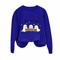 thumbnail image 1 of Womens Fall Graphic Sweatshirts Ghost Halloween Crew Neck Pullover Sweat Shirts Loose Long Sleeve Fleece Lined Tops Blue, S, 1 of 6