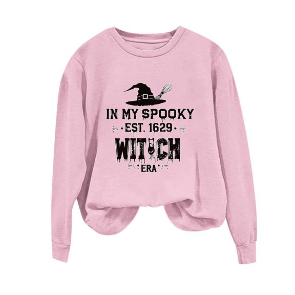 Womens Fall Graphic Sweatshirts Ghost Halloween Crew Neck Pullover Sweat Shirts Loose Long Sleeve Fleece Lined Tops Pink, S
