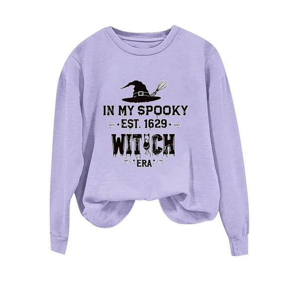 Womens Fall Graphic Sweatshirts Ghost Halloween Crew Neck Pullover Sweat Shirts Loose Long Sleeve Fleece Lined Tops Purple, 2XL