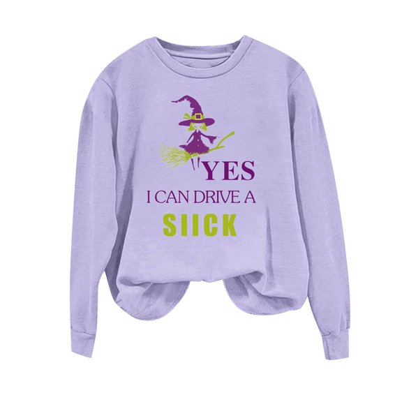 Womens Fall Graphic Sweatshirts Ghost Halloween Crew Neck Pullover Sweat Shirts Loose Long Sleeve Fleece Lined Tops Purple, S