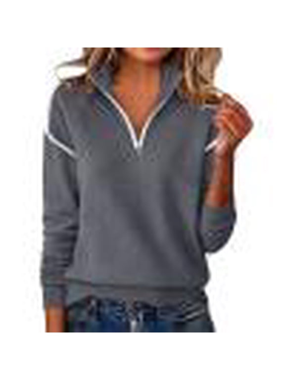 Womens Fall Half Zip Knit Sweater Lightweight Long Sleeve Solid Color Causal Comfy Soft Pullover Tops (L, Dark Gray)