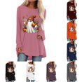 thumbnail image 1 of Womens Fall Halloween Shirt Women's Halloween Graphic Print Long Sleeve Top for Everyday Casual Round Neck Comfortably Soft Women’s T Shirt Pink S, 1 of 4