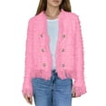 thumbnail image 1 of Womens Fall Jacket Elegant Fringe Trim Double Cropped Tassel Lightweight Coats Pink, 1 of 5