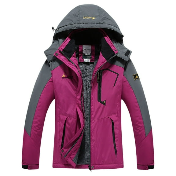 Womens Fall Jacket Patchwork Waterproof Outdoor Mountain Hiking Windbreaker Hooded Ski Snow Rain Trendy Jacket