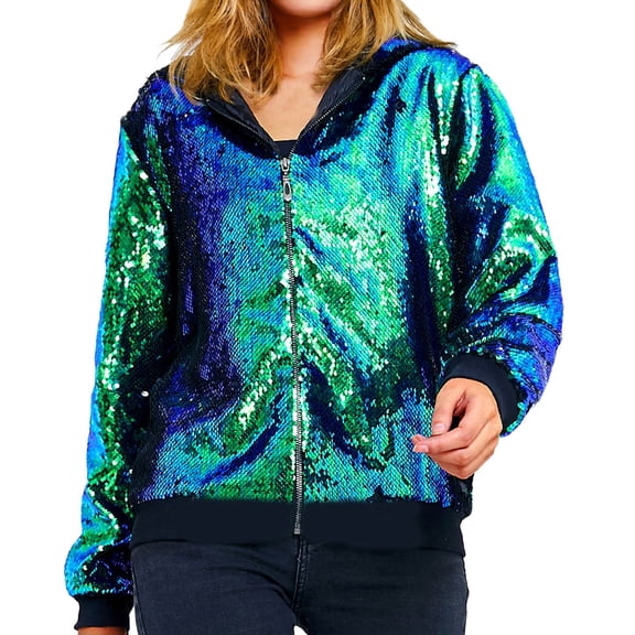 Womens Fall Jacket Sequin Zipper Cropped Hooded Glitter Bomber Party Baseball 2025 Fashion Fall Clothes