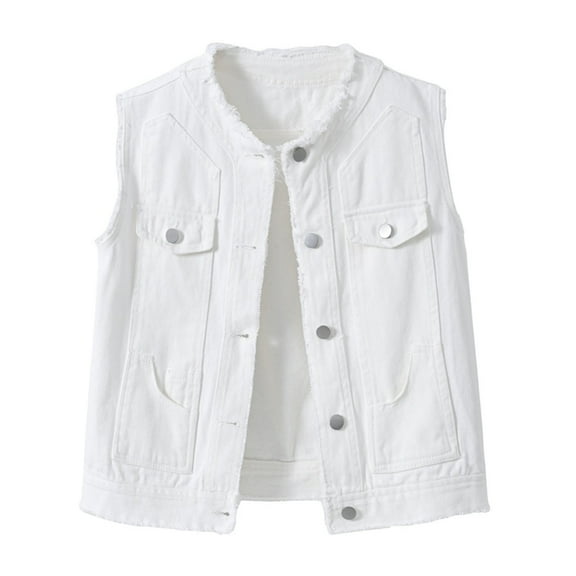 Womens Fall Jackets Candy Color Denim Vest Cropped Slim Fit Sleeveless Button Jean Waistcoat Plus Size Winter Clothes