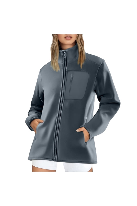 Womens Fall Jackets Men's Fleece Polar Windbreaker Patchwork Zipper Pocket Stand Collar Outdoor Winter Clothes