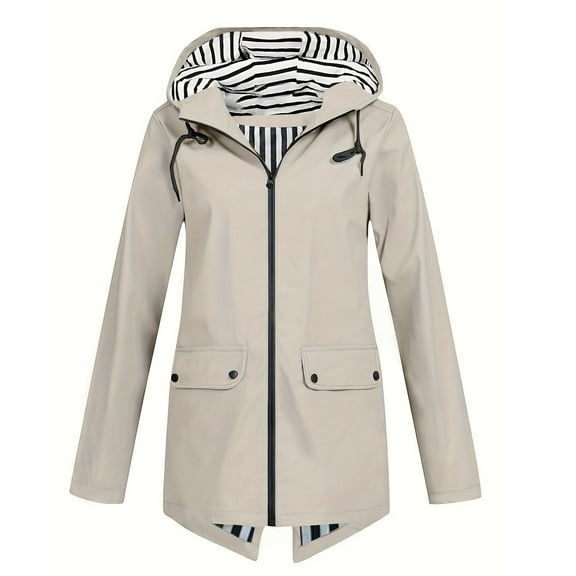 Womens Fall Jackets Outdoor Hiking Windproof Waterproof Hooded Solid Zipper Windbreaker With Pocket Lightweight Outwears