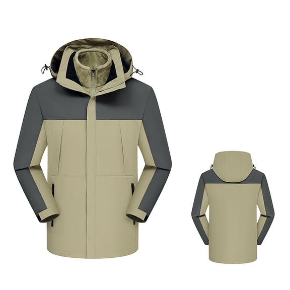 Womens Fall Jackets Patchwork Zipper Hooded Jacket Oversize 3-in-1 Fleece Lined Versatile Outdoor Adventures Functional Outwears Jackets