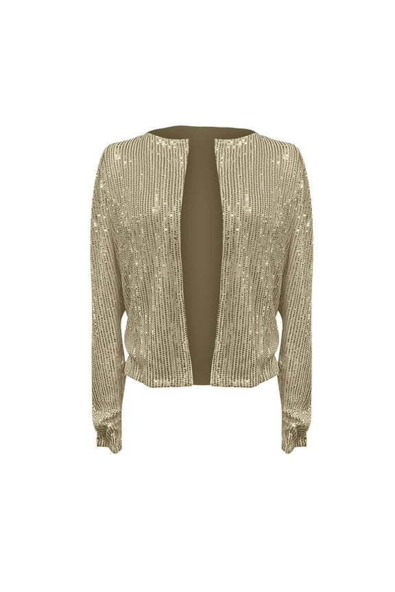 Womens Fall Jackets Sparkly Sequin Cropped Glitter Party Disco Open Front Blazer Christmas Fall Coat