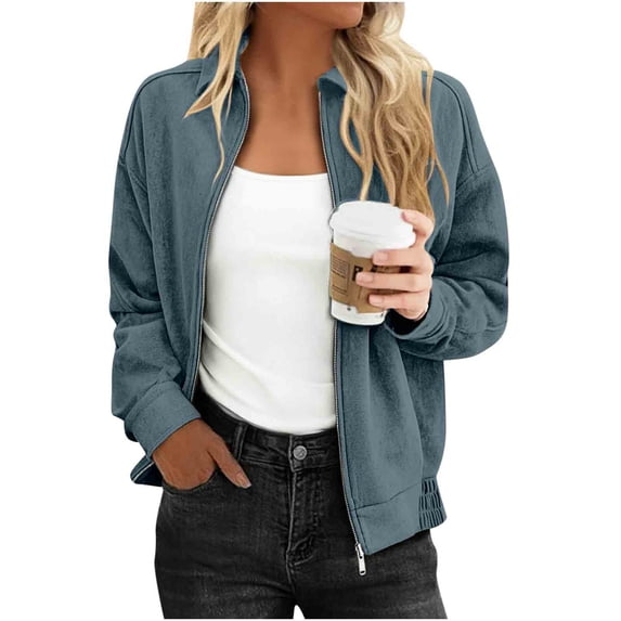 Womens Fall Jackets Women's Casual Long Sleeve Lapel Coat Jacket Turn-Down Collar Cropped Shackets With Pockets Lightweight Jacket Women Cute Cardigans for Women Sweatshirt for Women