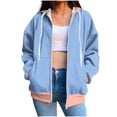 thumbnail image 1 of Womens Fall Jackets Zip Up Hoodie Outerwear Colorblock Drawstring Hooded Sweatshirt 2 Pockets Cotton Coat, 2XL Blue #3, 1 of 6