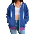 thumbnail image 1 of Womens Fall Jackets Zip Up Hoodie Outerwear Colorblock Drawstring Hooded Sweatshirt 2 Pockets Cotton Coat, XL Blue #1, 1 of 6