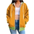 thumbnail image 1 of Womens Fall Jackets Zip Up Hoodie Outerwear Colorblock Drawstring Hooded Sweatshirt 2 Pockets Cotton Coat, XL Orange #1, 1 of 6