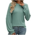 thumbnail image 1 of Womens Fall Knitted Ribbed Sweater, Long Sleeve Pullover for Women Fashion Loose Fit Solid Color Ruffle Crewneck Sweaters, 1 of 6