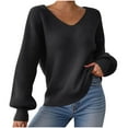 thumbnail image 1 of Womens Fall Knitted Sweater, Long Sleeve Pullover for Women Fall Casual Loose Fit Solid Color V Neck Sweaters Tops S-XL, 1 of 8