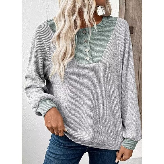 Womens Fall Lightweight Long Sleeve Sweatshirts,Lady Drop Shoulder Button Up V Neck Shirts,Casual Basic Pullover Tops, Fashion Womenswear Minimalist Fall Winter Outfits