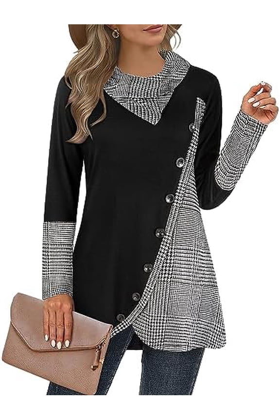 Womens Fall Long Sleeve Cowl Neck Asymmetrical Hemline Flowy Tunic Top