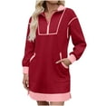 thumbnail image 1 of Womens Fall Long Sleeve Mini Dress Casual Half Zip Cap Sleeve Contrast Loose Sweatshirt Dresses with Pockets, 1 of 5
