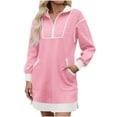 thumbnail image 1 of Womens Fall Long Sleeve Mini Dress Casual Half Zip Cap Sleeve Contrast Loose Sweatshirt Dresses with Pockets, 1 of 5